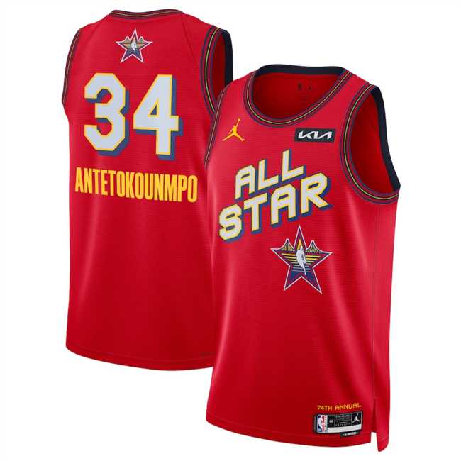 Mens 2025 All-Star #34 Giannis Antetokounmpo Red Stitched Jersey Dzhi